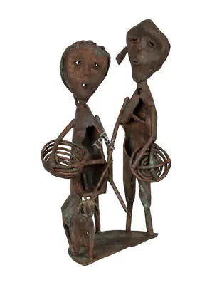 Somnath Hore (Artist), Husband and Wife accompanying Baby Goat, 1982, Sculpture