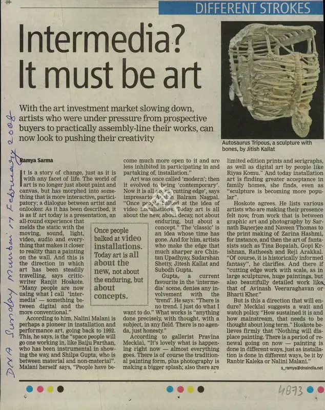 Ramya Sarma (Reporter), Intermedia? It must be Art, 2008, Newspaper Clipping