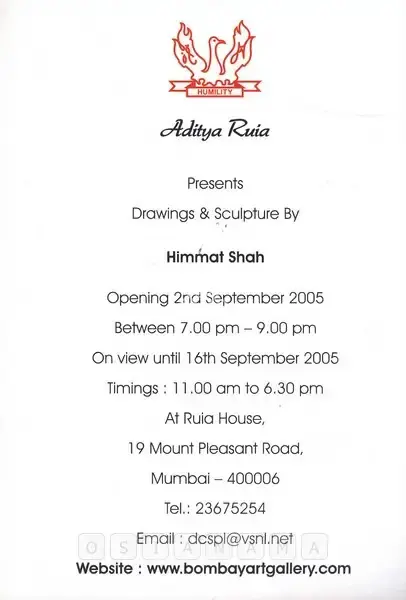 Himmat Shah (Artist), Himmat Shah, 2005, Solo Exhibition Invitation