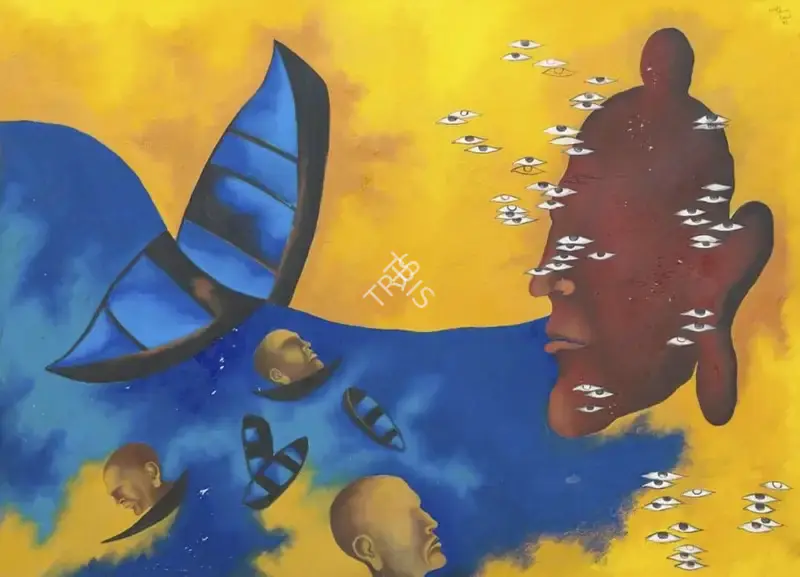 Arpana&nbsp;Caur (Artist), Buddha and The Broken Boat, 1992, Painting