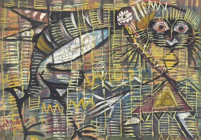 Sen, Sunil Madhav (Artist). Krishna Killing Crane Demon, n.d. | Painting, Ch.NeY/15.03.16, 2016 · Christie's