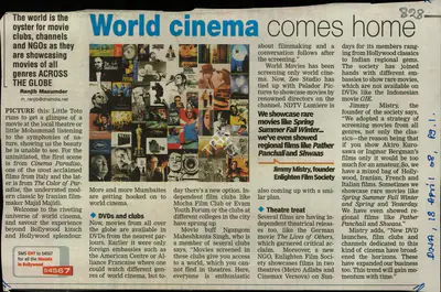 Ranjib Mazumdar (Reporter), World Cinema Comes Home, 2008, Newspaper Clipping