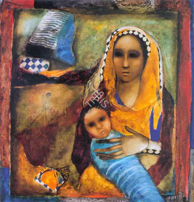 Anjolie Ela Menon (Artist), Madonna And Child, Painting