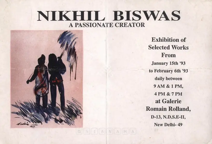 Nikhil Biswas (Artist), Nikhil Bishwas a Passionate Creator, 1993, Solo Exhibition Invitation
