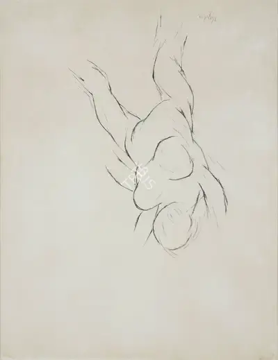 Tyeb Mehta (Artist), Falling Figure, 1992, Drawing
