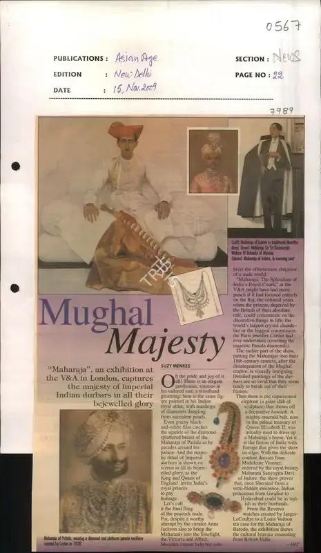 Suzy Menkes (Reporter), Mughal Majesty, 2009, Newspaper Clipping