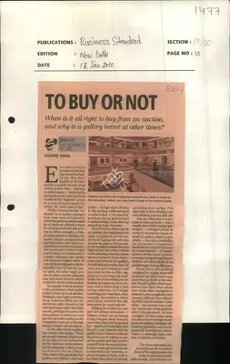 Kishore Singh (Reporter), To Buy or Not, 2010, Newspaper Clipping