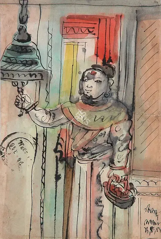 B.B. Mukherjee (Artist), Nepal Temple Series, 1949, Painting