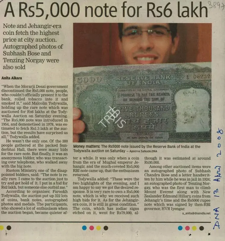 Anita Aikara (Reporter), A Rs 5,000 Note for Rs 6 Lakh, 2008, Newspaper Clipping