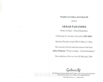 Akbar Padamsee (Artist), Akbar Padamsee, 2004, Solo Exhibition Invitation
