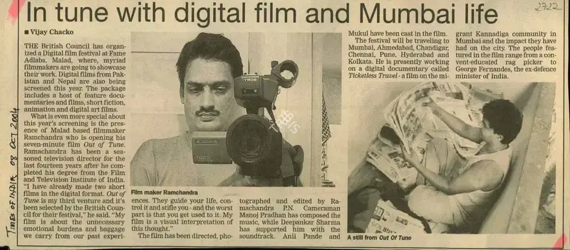 Vijay Chacko (Reporter), In Tune With Digital Film and Mumbai Life, 2004, Newspaper Clipping