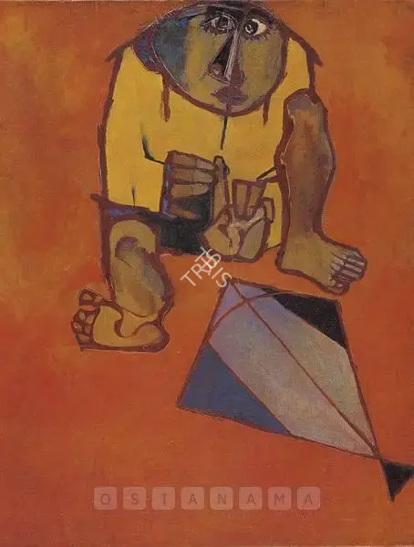 Arun Bose (Artist), Man With Kite, 1962, Painting