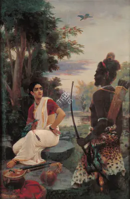 Raja Ravi Varma (Artist), Adaptation Of The Poem 'Veena Nu Mrug', 1898, Painting