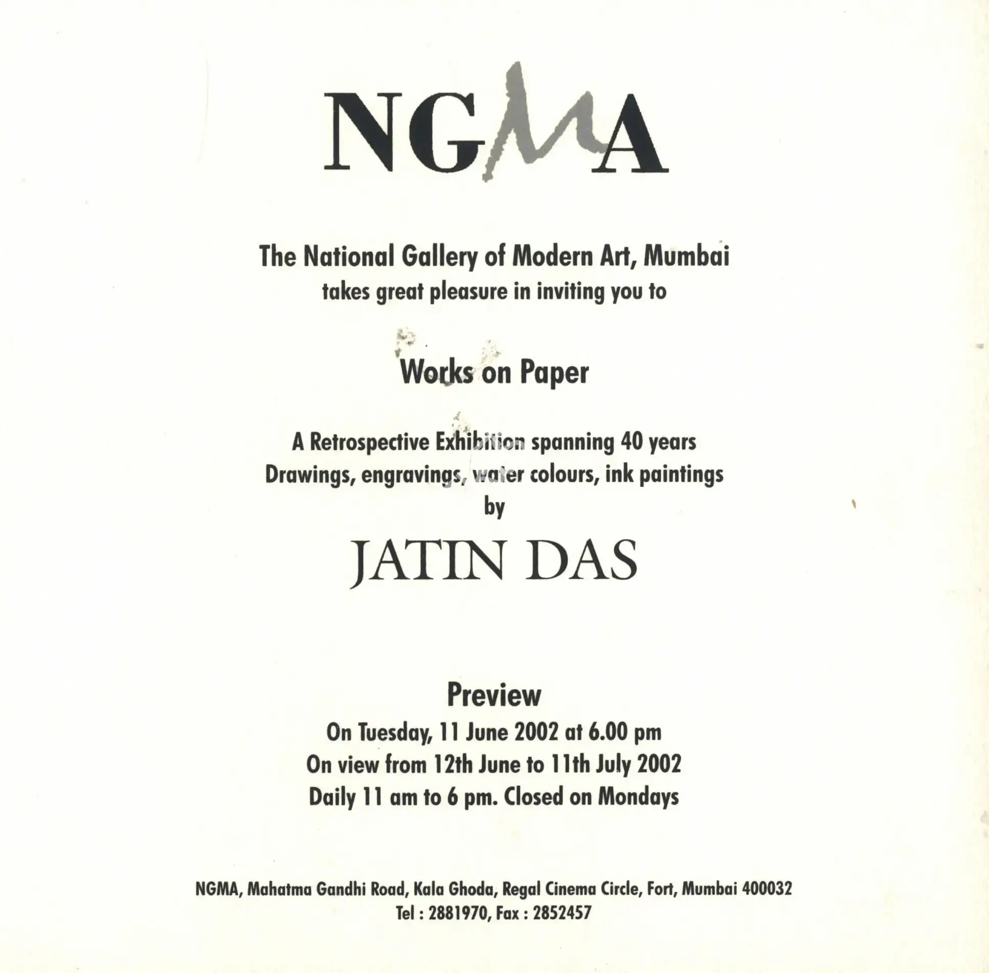 Jatin Das (Artist), Works on Paper, 2002, Solo Exhibition Invitation