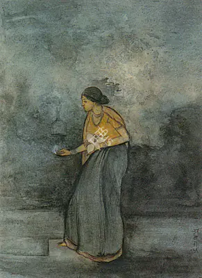 Abanindranath Tagore (Artist), Woman At Pooja, Painting