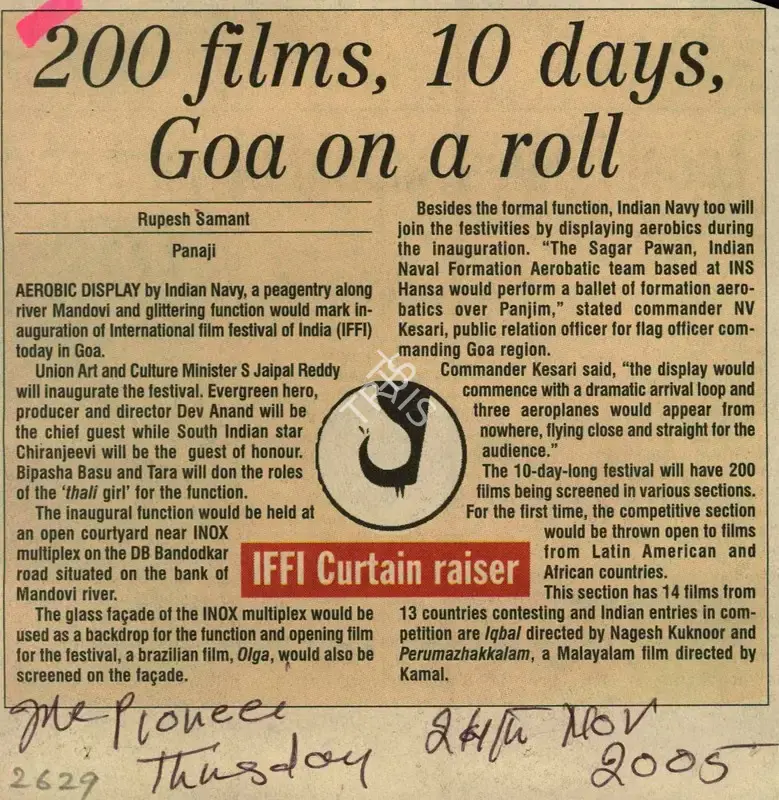 Rupesh Samant (Reporter), 200 Film, 10 Days, Goa On a Roll, 2005, Newspaper Clipping