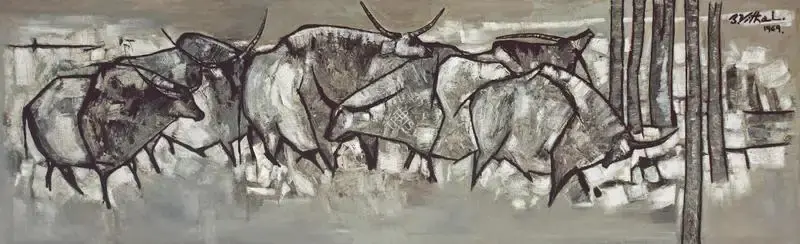 B. Vithal (Artist), Bulls, 1969, Painting