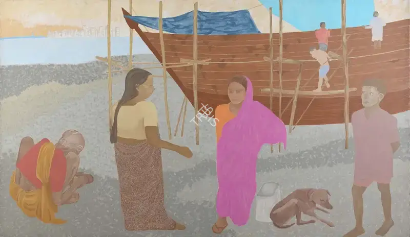 Patel, Gieve (Artist). Shipbuilding in Mumbai, 2005 | Painting, Sa.Del/08.09.16, 2016 · Saffronart