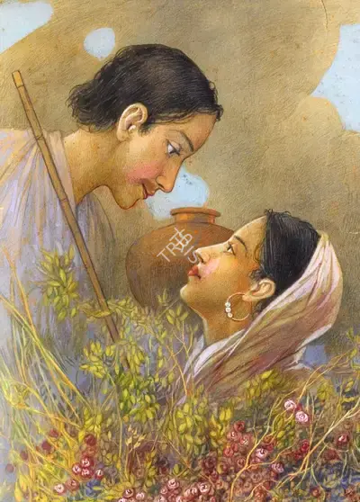Ustad Allah Bukhsh (Artist), Sohni And Mahinwal, Painting