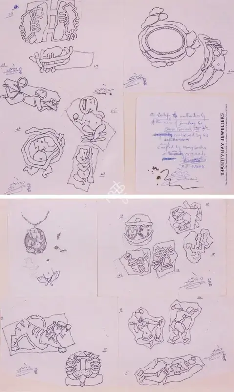 M.F. Husain (Artist), Design of Jewels, 1986, Drawing