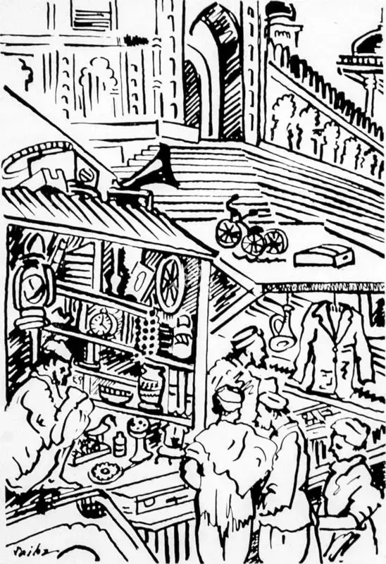 Sailoz Mookherjea (Artist), By the Jama Masjid, 1949, Drawing