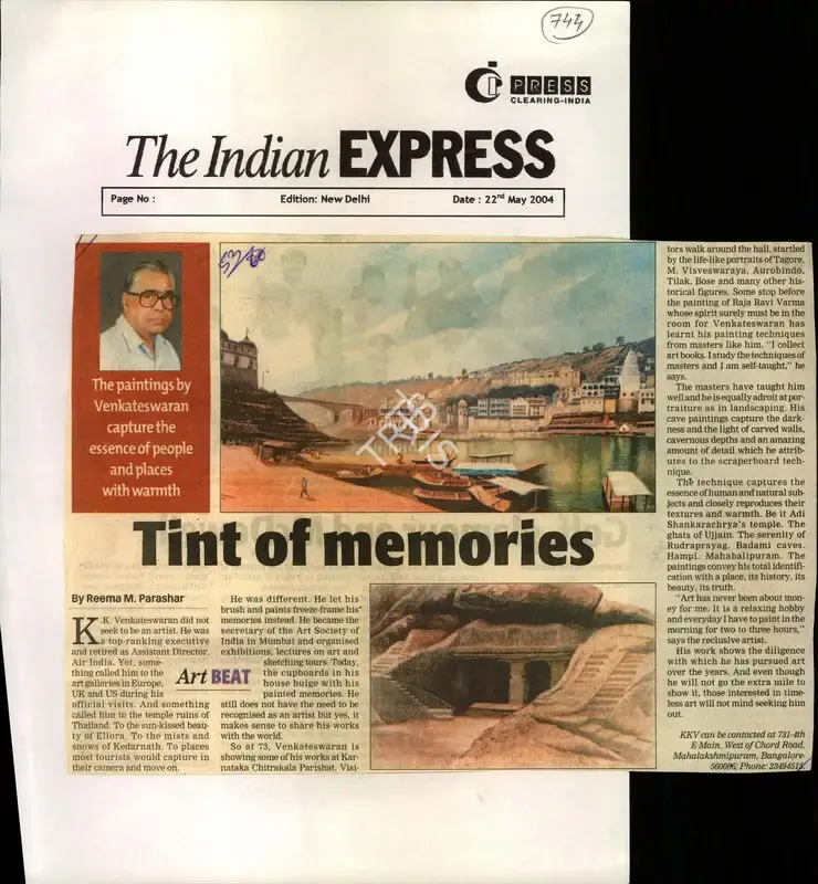 Reema M. Parashar (Reporter), Tint of Memories, 2004, Newspaper Clipping