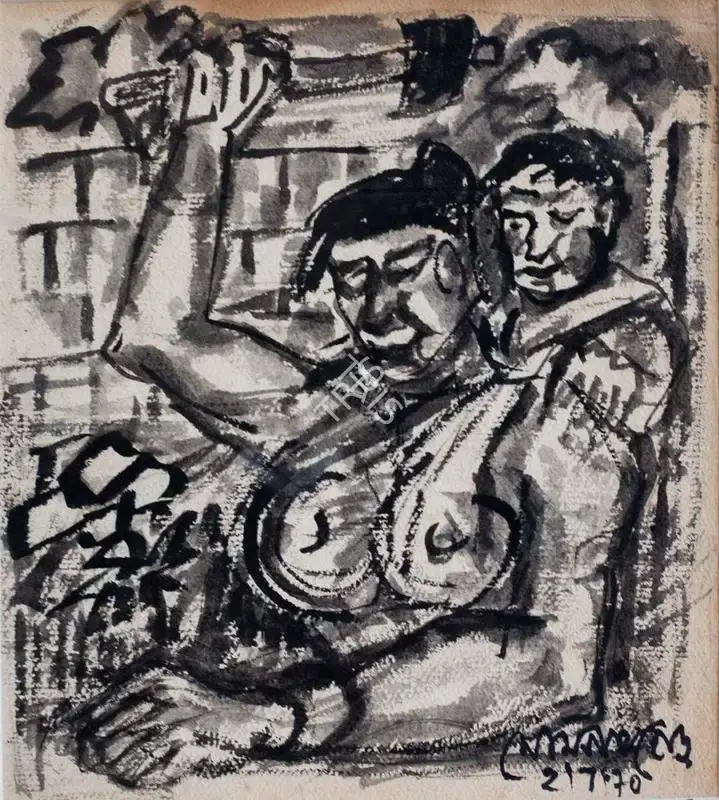 Somnath Hore (Artist), Untitled (Mother & Child), 1970, Painting
