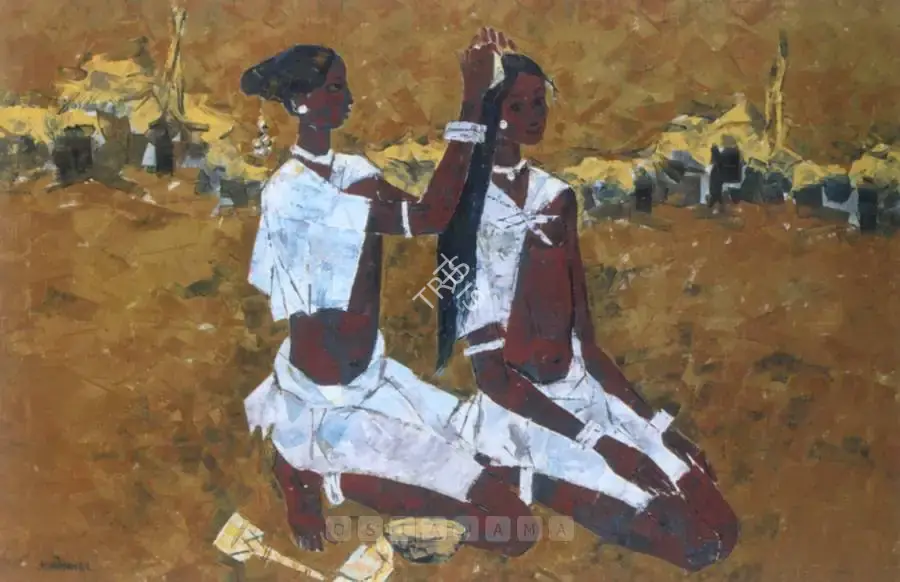 A.A. Almelkar (Artist), Two Women, 1965, Painting