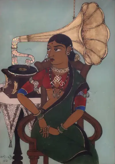 A.A. Raiba (Artist), Untitled (Woman with Gramophone), 1984, Painting