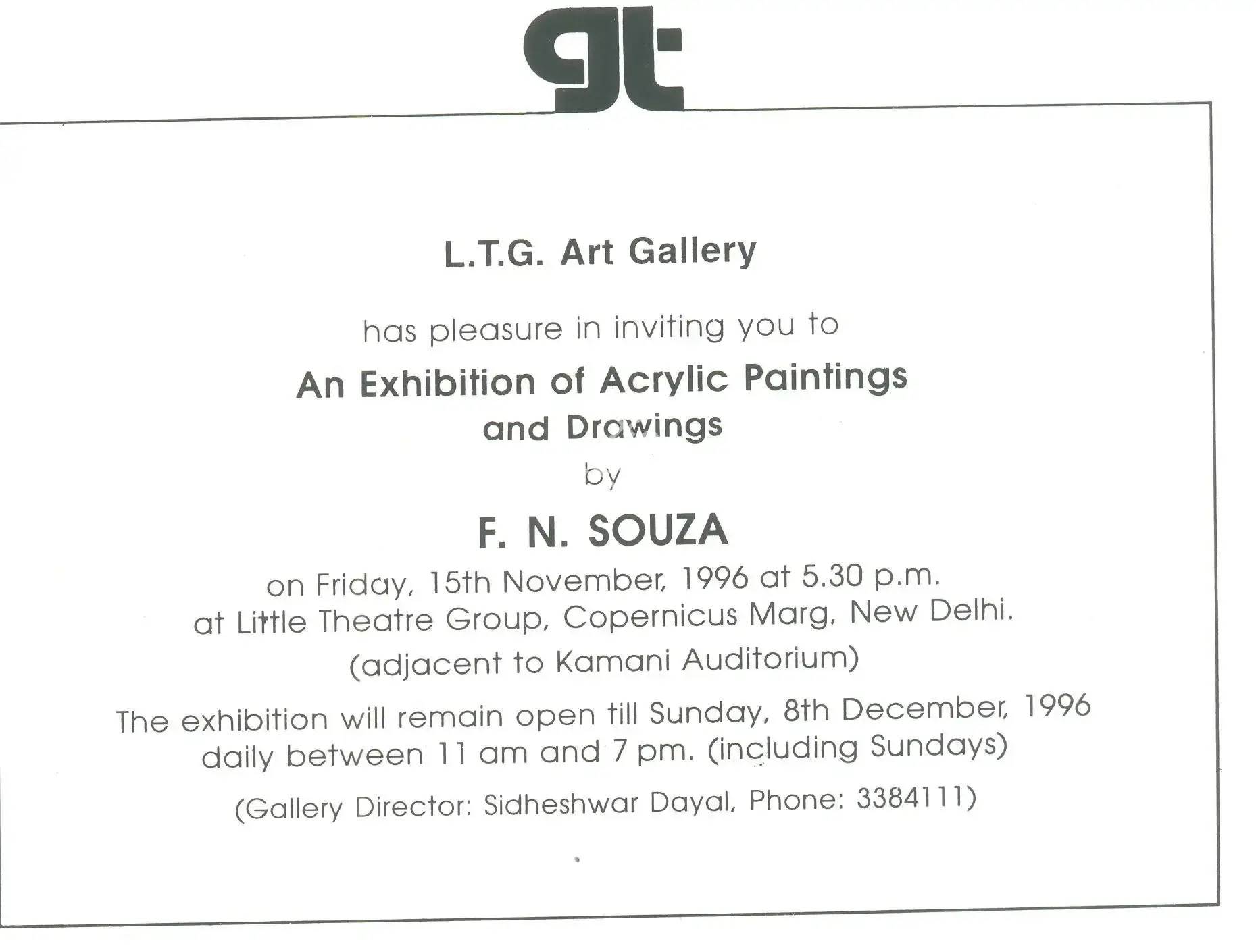 F.N. Souza (Artist), Acrylic Paintings by F. N. Souza, 1996, Solo Exhibition Invitation