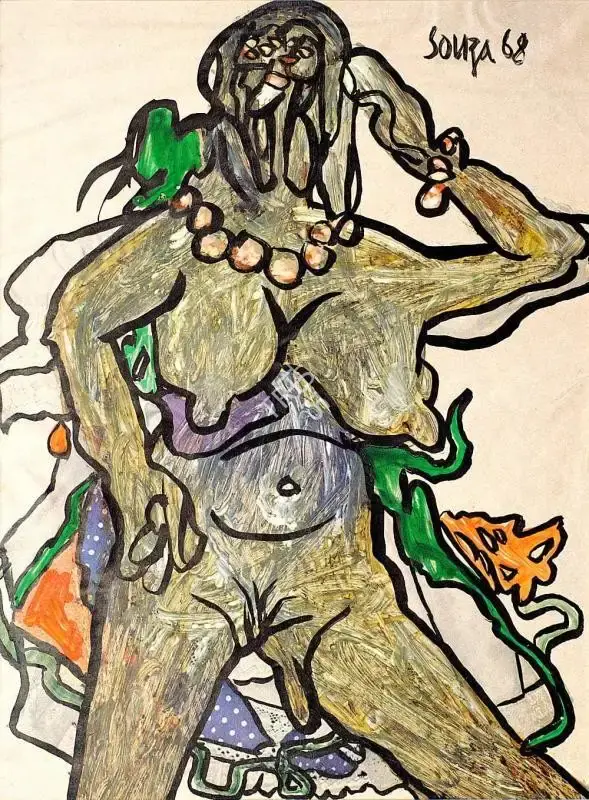 F.N. Souza (Artist), Untitled (Reclining Nude), 1968, Painting