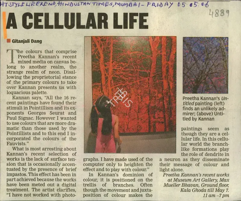 Gitanjali Dang (Reporter), A Cellular Life, 2006, Newspaper Clipping