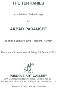 Akbar Padamsee (Artist), Tertiaries, 2002, Solo Exhibition Invitation
