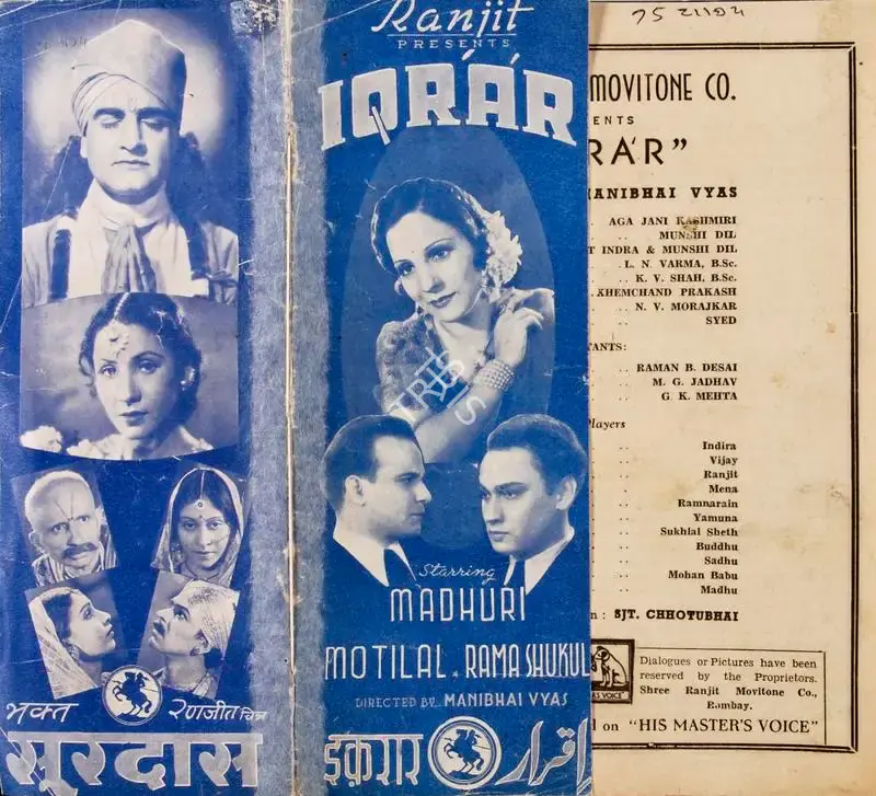 Manibhai Vyas (Director), Iqrar, 1942, Song-Synopsis Booklet