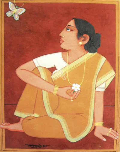 Lalu Prasad Shaw (Artist), Looking at Butterfly, 2003, Painting