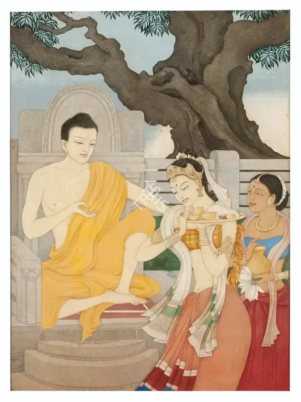 Rama Mukherji (Artist), Untitled (Buddha with Ambapali), 1956, Painting