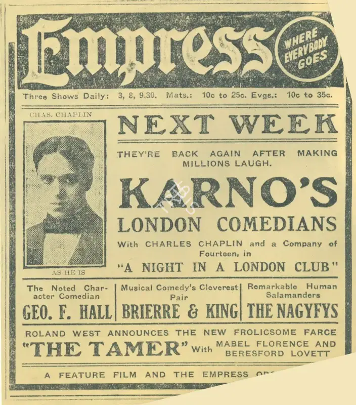 Unknown (Publicity Designer), Unknown (Publicity Designer), Newspaper clipping celebrating Chaplin's return to London | Theatre related memorabilia, Theatre related memorabilia