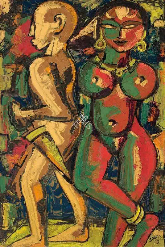 F.N. Souza (Artist), The Jealous Lover, 1949, Painting