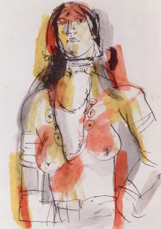 K. Laxma Goud (Artist), A Set of Eight Studies of Female Nudes and Telangana Women, 1974, Painting