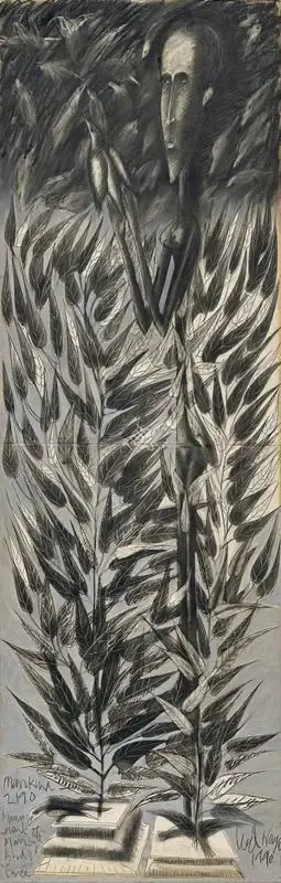 Ved Nayar (Artist), Mankind - 2190 : Monument of Man by Bird & Tree, 1990, Painting