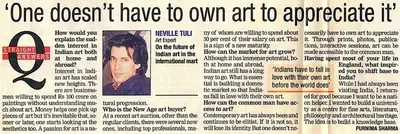 Purnima Sharma (Reporter), One doesn't have to own art to appreciate it, 2004, Newspaper Clipping