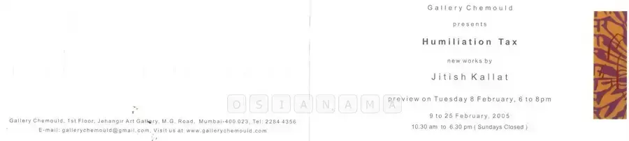 Jitish Kallat (Artist), Humiliation Tax, 2005, Solo Exhibition Invitation