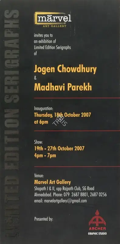Marvel Art Gallery (Organiser), An Exhibition of Limited Edition Serigraphs of Jogen Chowdhury and Madhavi Parekh, 2007, Group Exhibition Invitation