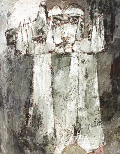 Jamil Naqsh (Artist), Woman With Pigeon In Hands, 1958, Painting