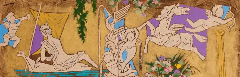 M.F. Husain (Artist), Shakespeare's Midsummer Nights Dream, 1990, Painting