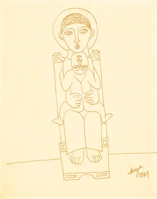 F.N. Souza (Artist), Untitled (Mother and Child), 1949, Drawing