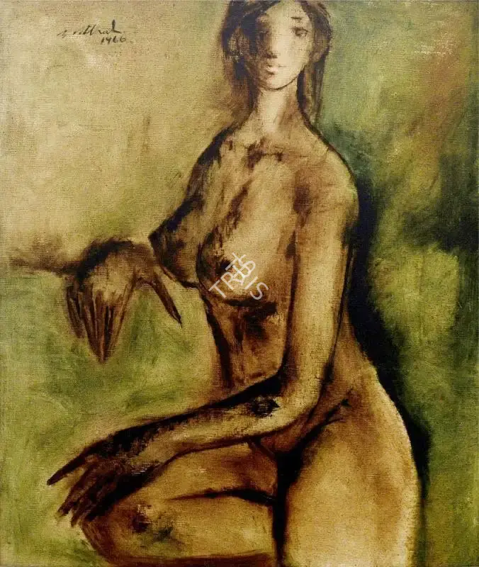 B. Vithal (Artist), Seated Female Nude, 1966, Painting