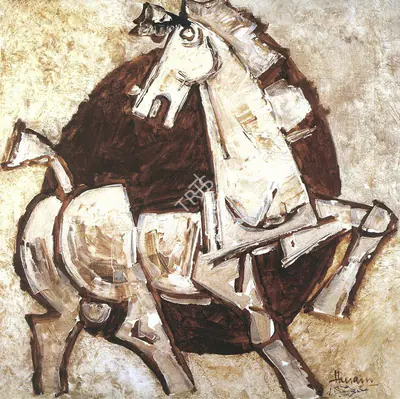 Husain, M. F. (Artist). Untitled (Horse that looked back). Oil on canvas, 1980 | Maqbool Fida Husain, 2008 | Painting | FineArts | 00495179