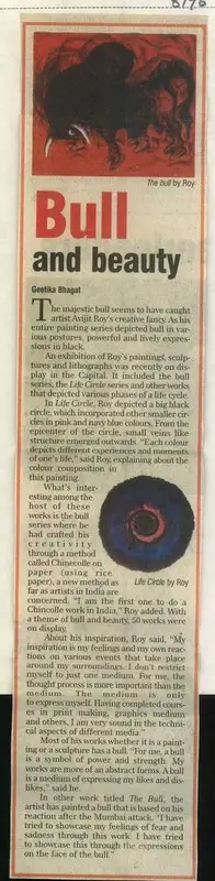 Geetika Bhagat (Reporter), Bull and Beauty, 2009, Newspaper Clipping