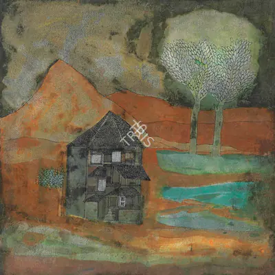 Badri Narayan (Artist), Landscape with Houses and Trees, 1997, Painting